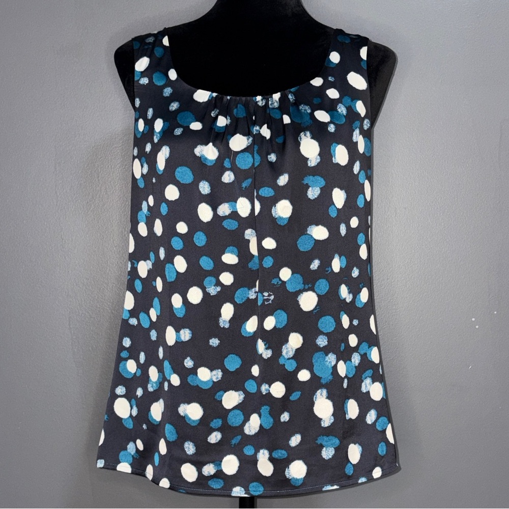 LOFT Blue and White Patterned Sleeveless Womens Blouse Top Small